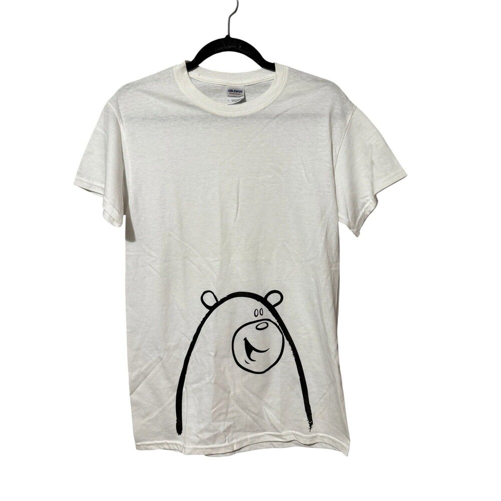 Gildan Bear Toast Graphic Sleep Shirt Pajama Top White Cotton Size S